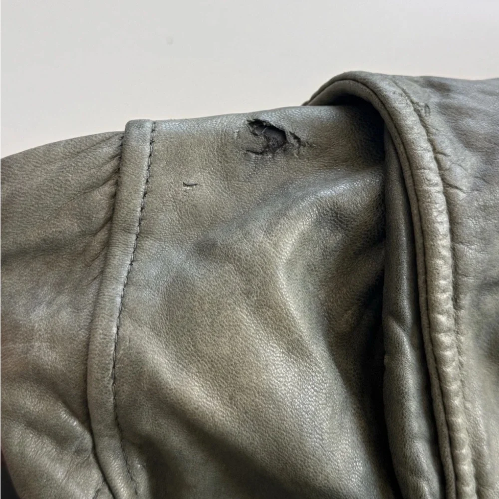 vintage 90s Y2K Wilsons olive green distressed bomber leather jacket * Flaws - Picture 16 of 16
